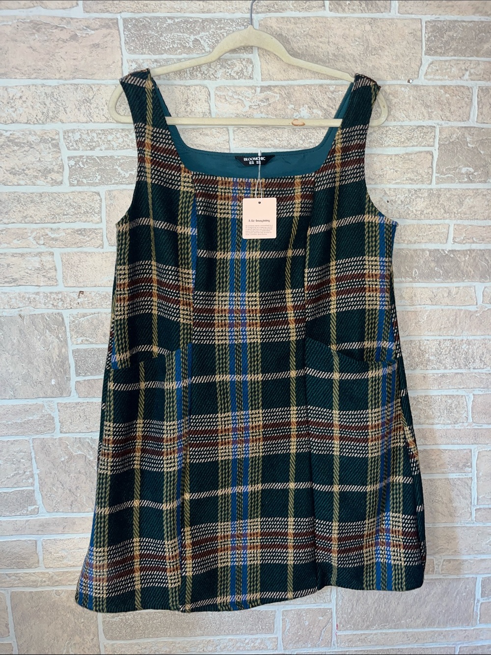 BloomChic Dark Green Plaid Sleeveless Shift Dress
